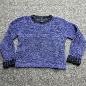 Sigrid Olsen Sport Sweater Medium Blue 90s y2k Blue Fuzzy Trim